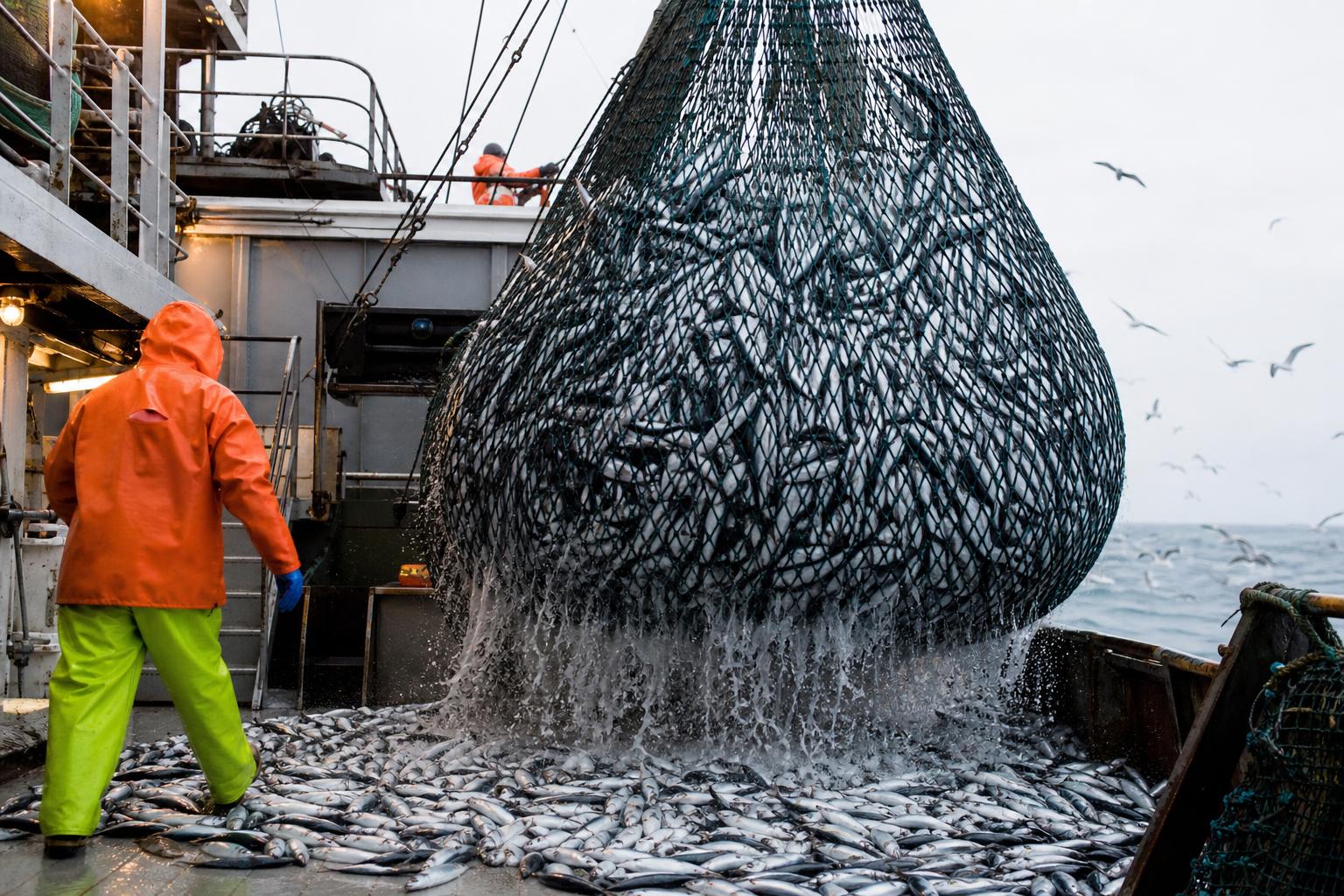 An industrial trawler hauling a massive net